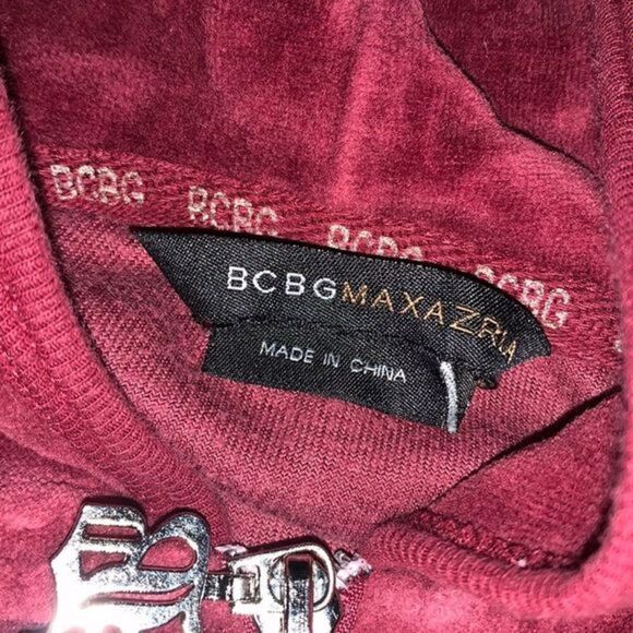 BCBG MaxAzria Vintage Red Velvet Zip-Up Sweater - Picture 8 of 9